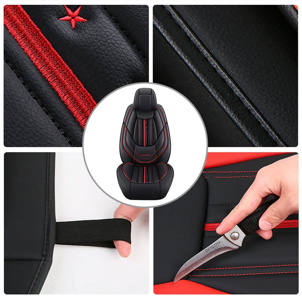 Black PU Leather Car Seat Covers – Waterproof, Non-Slip, Comfortable Front 2 Seat Cushion for Cars 01