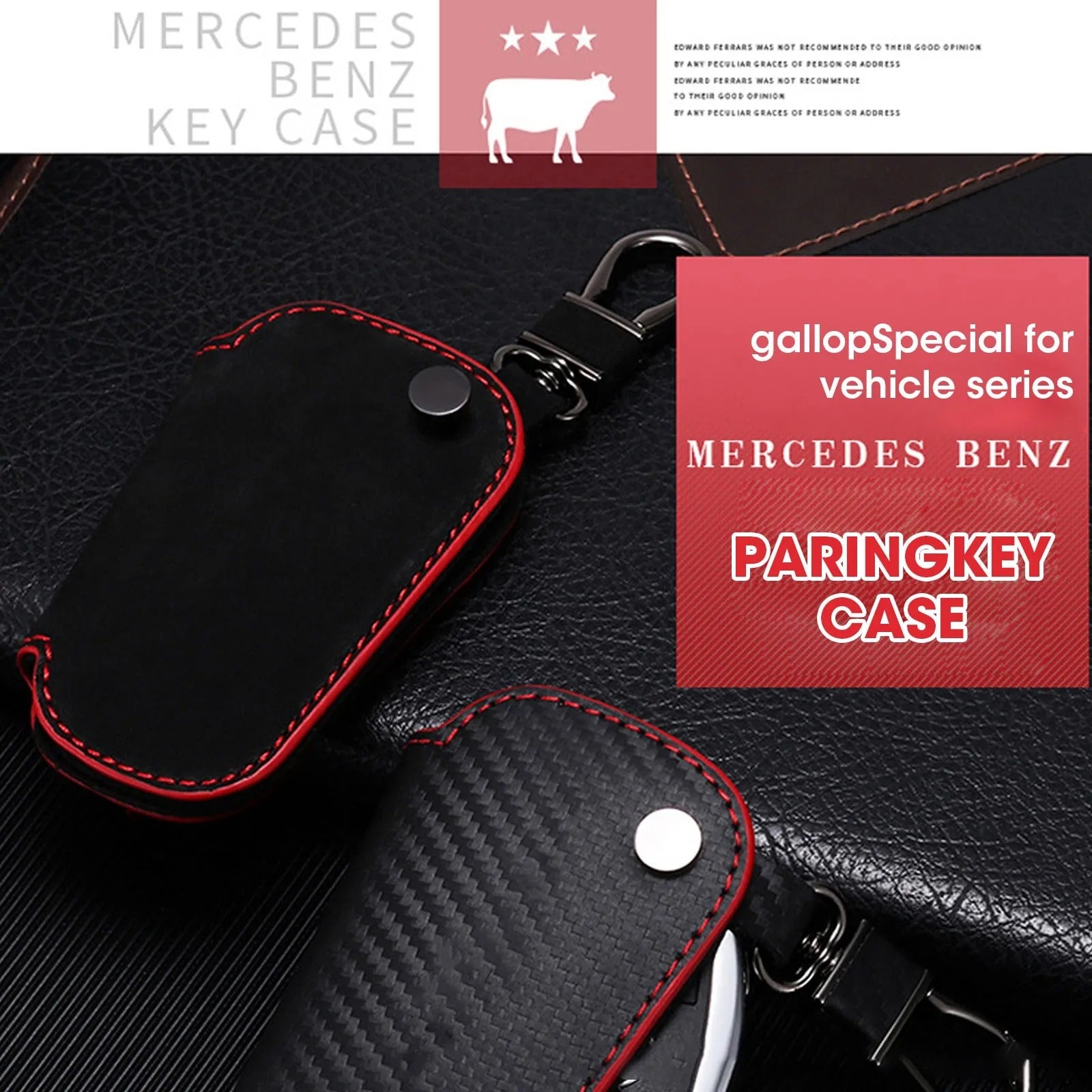 Genuine Leather Key Cover Case with Keychain for Mercedes Benz – 2/3 Button Key Fob Protector