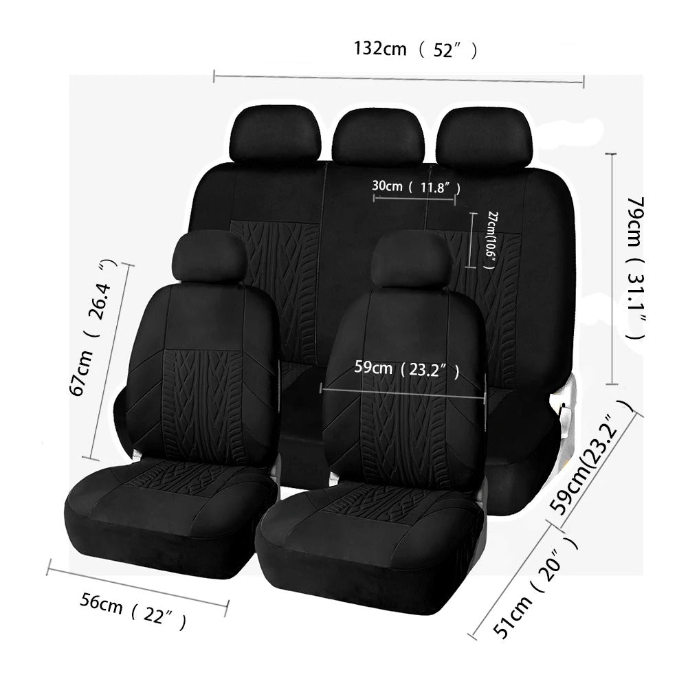 Embroidery Car Seat Covers Set – Universal Fit for Most Cars, Trucks, SUVs, and Vans, Front & Rear Protector, Black Polyester