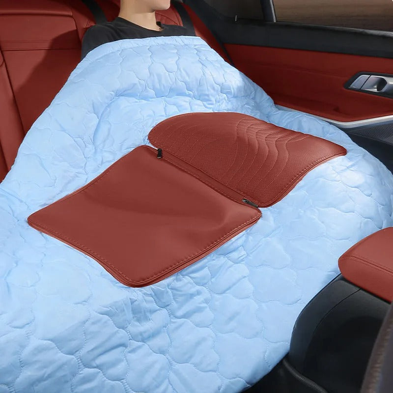 Multi-Functional Car Pillow & Blanket – Leather Lumbar Support Cushion with Hidden Quilt