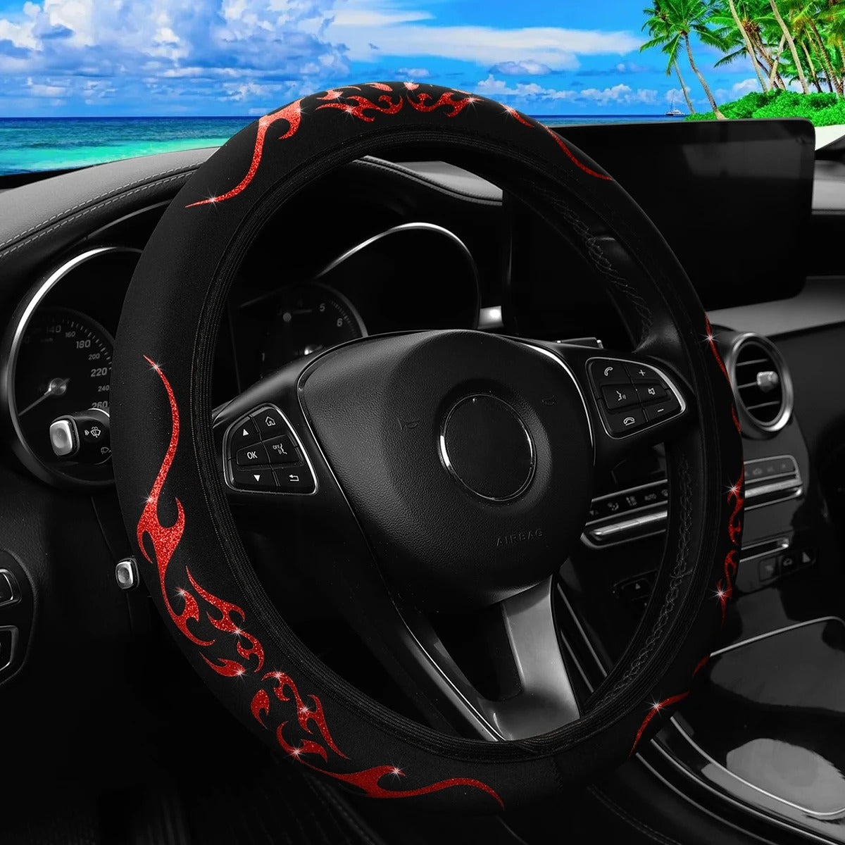 Pink & Silver Totem Cloth Steering Wheel Cover – No Inner Ring | Universal 15 Inch Fit | Stylish Car Interior for Men & Women