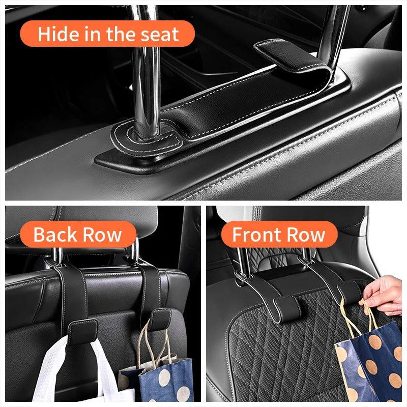Car Seat Back Hooks – Leather Hooks for Small Object Storage