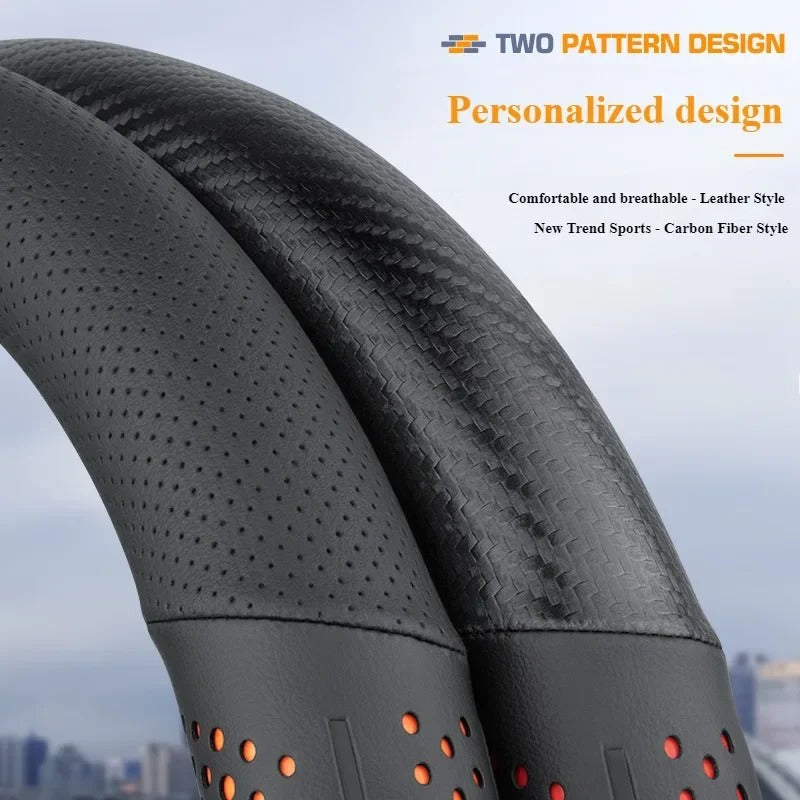 Universal Leather Steering Wheel Cover – Breathable, Non-Slip, Stylish Car Accessory