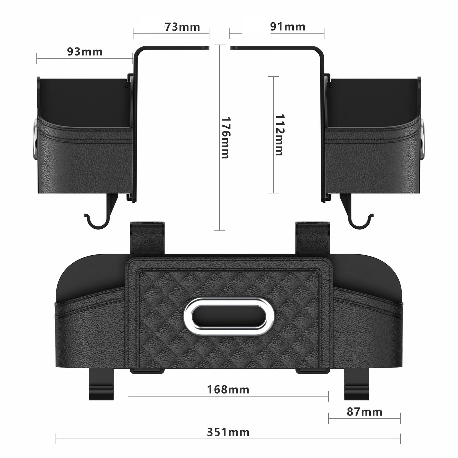 Car Backseat Organizer with Hooks - Interior Storage Box for Drink, Cup, Tissue Holder, and Travel Accessories