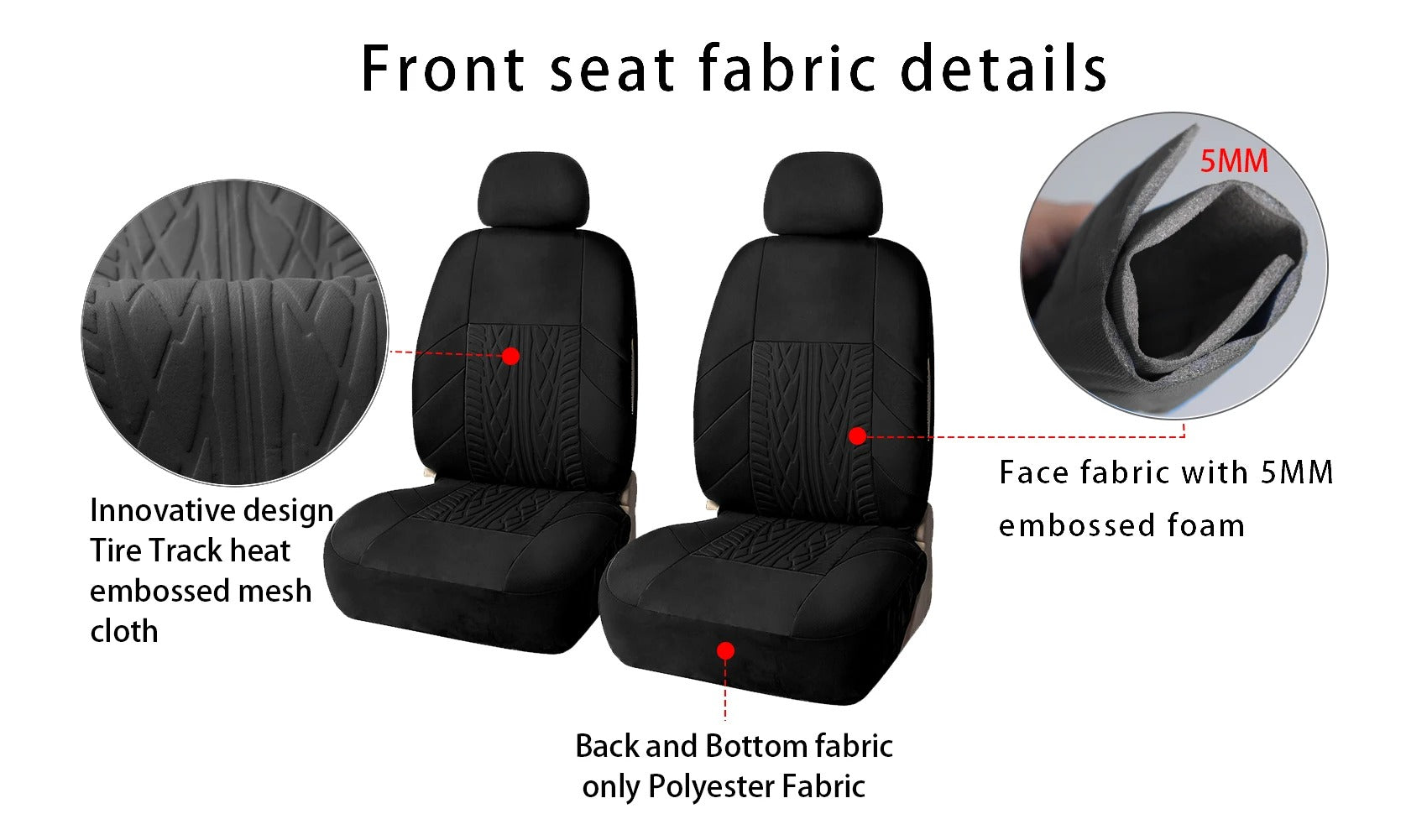 Embroidery Car Seat Covers Set – Universal Fit for Most Cars, Trucks, SUVs, and Vans, Front & Rear Protector, Black Polyester