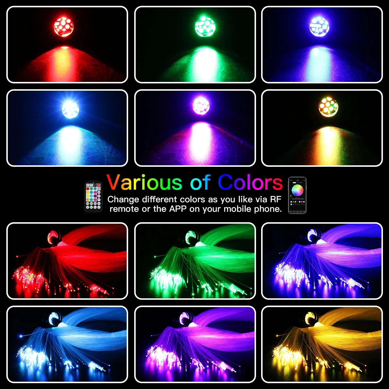 16W Twinkle RGBW Fiber Optic Star Ceiling Lights Kit - Smart App & Sound Control LED Engine for Car Starry Sky Effect