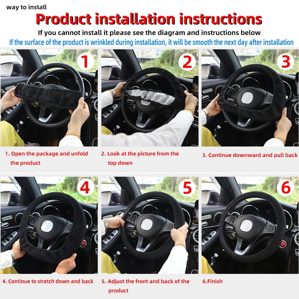 Premium Shiny PU Leather Steering Wheel Cover – Fits 14.5–15 Inch Wheels | No Inner Ring | Stylish & Durable Car Accessory