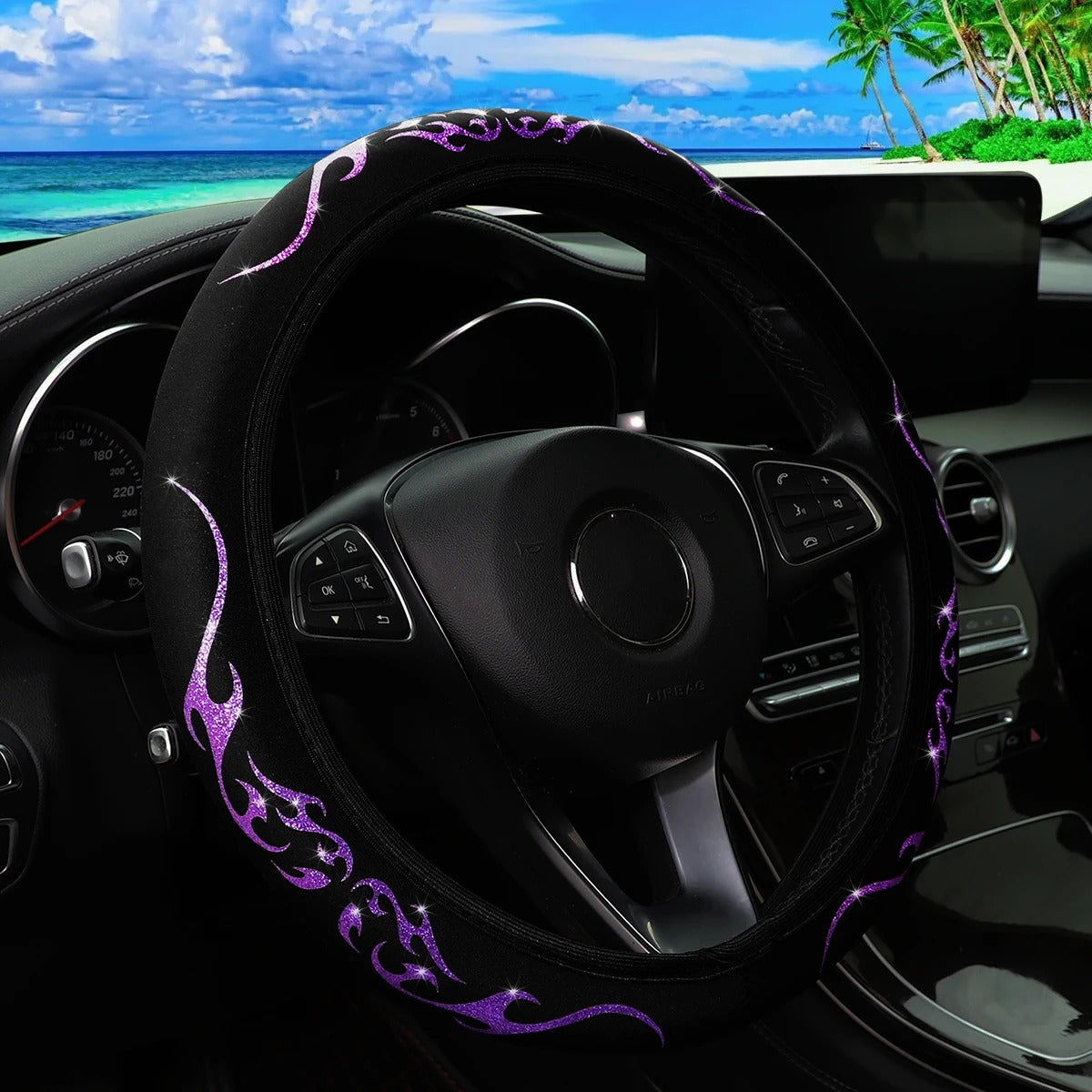 Pink & Silver Totem Cloth Steering Wheel Cover – No Inner Ring | Universal 15 Inch Fit | Stylish Car Interior for Men & Women