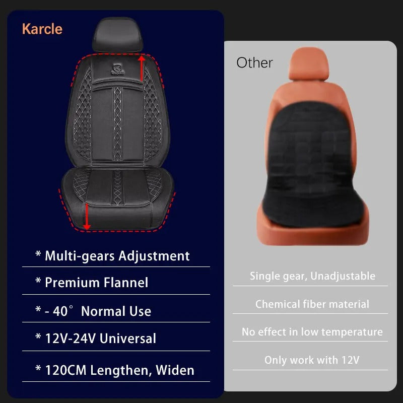 12V/24V Flannel Heated Car Seat Cover - Extra Long, Winter Electric Heating Cushion for Universal Fit