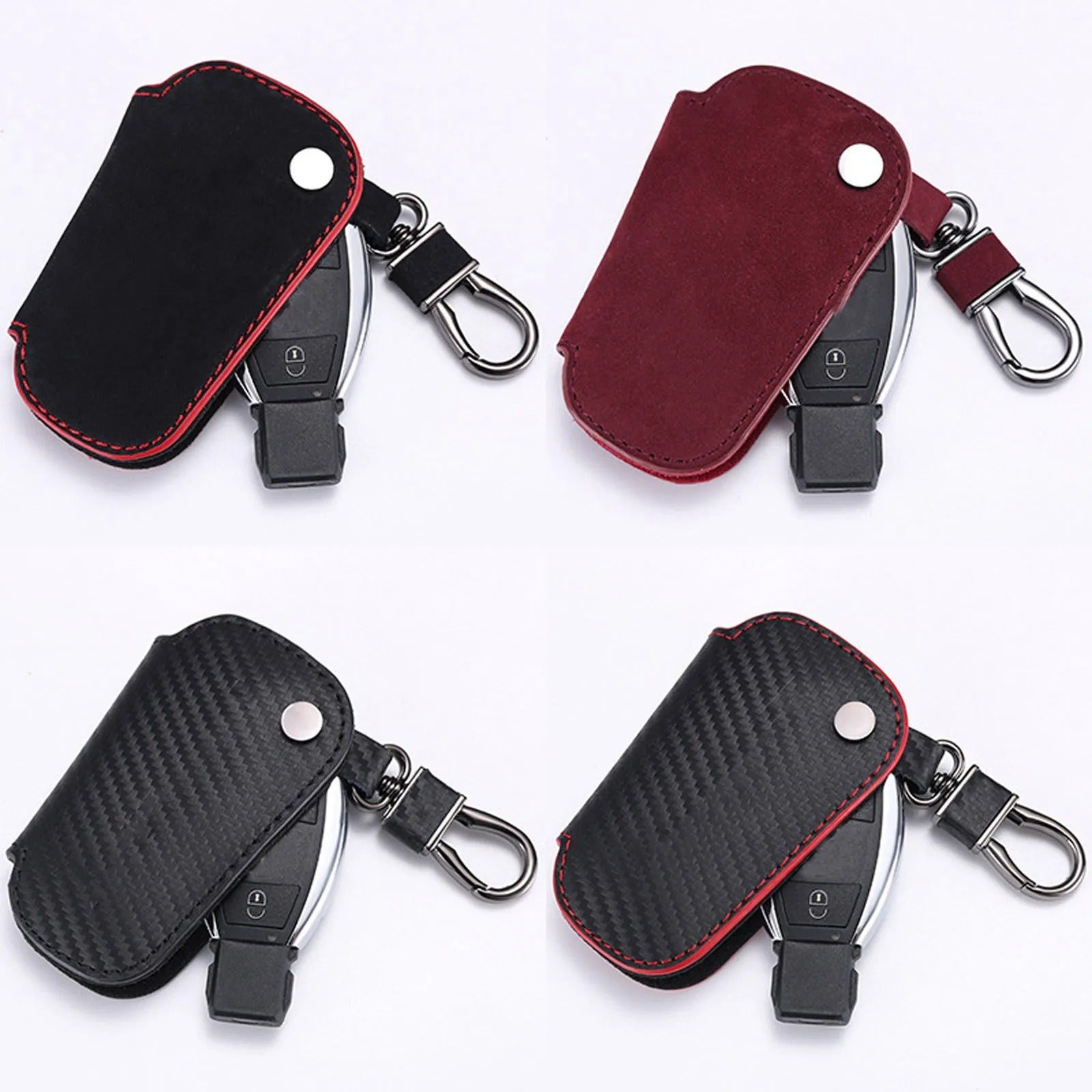 Genuine Leather Key Cover Case with Keychain – 2/3 Button Key Fob Protector