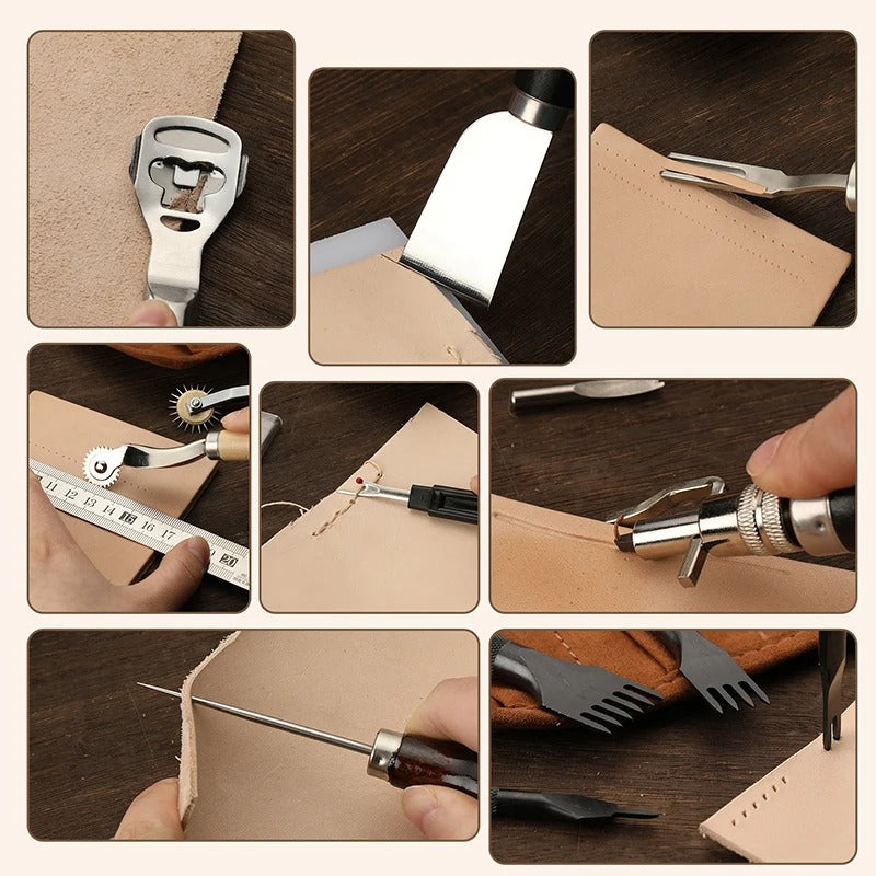 Professional Leather Craft Tool Kit - Hand Sewing, Repair, Wax Thread, and DIY Stitching Set