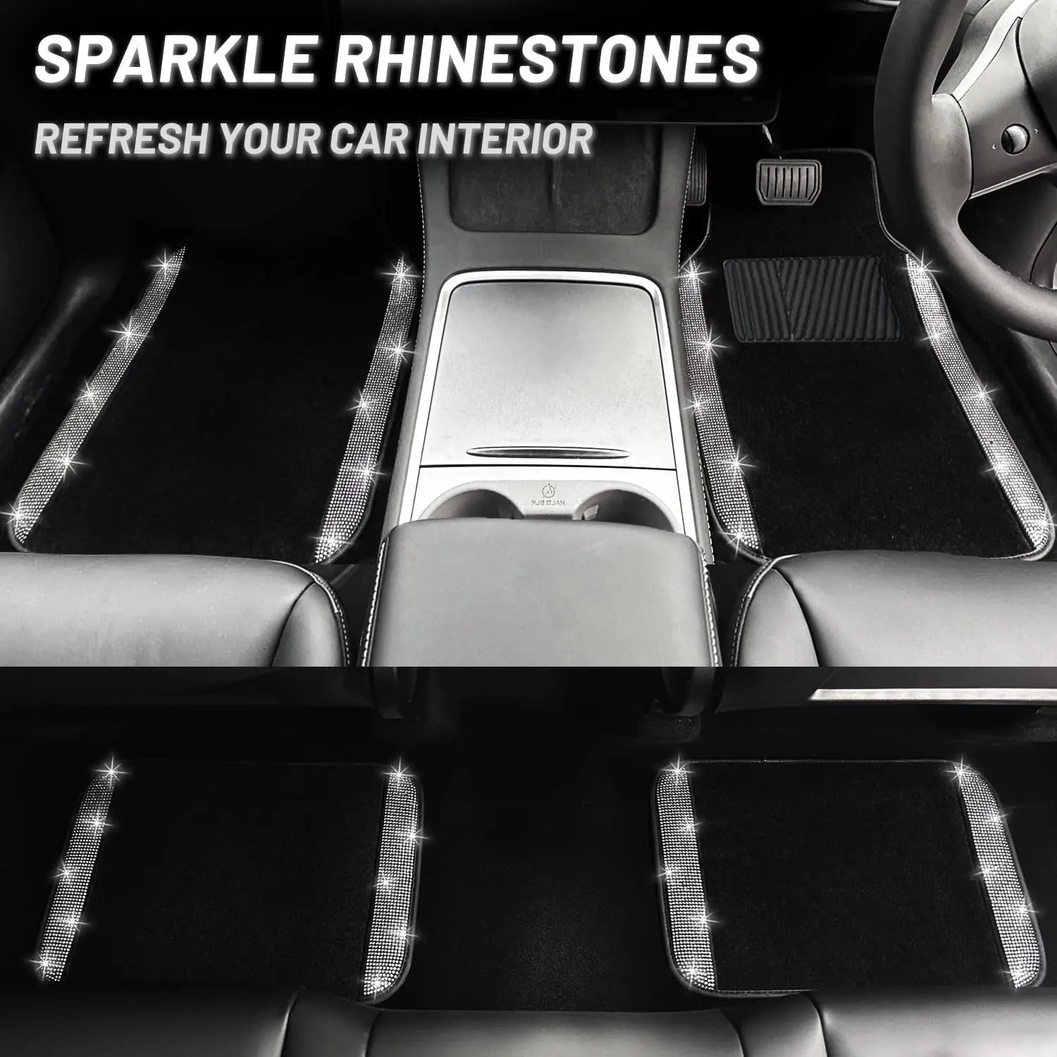 4Pcs Bling Car Floor Mats Set – Universal Fit Sparkle Diamond Glitter Carpets for Women | Anti-Slip Car Interior Mat for Cars & SUVs