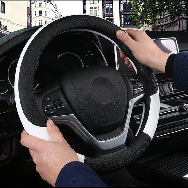 Universal 37-38cm Faux Leather Car Steering Wheel Cover - Breathable Interior Auto Accessory