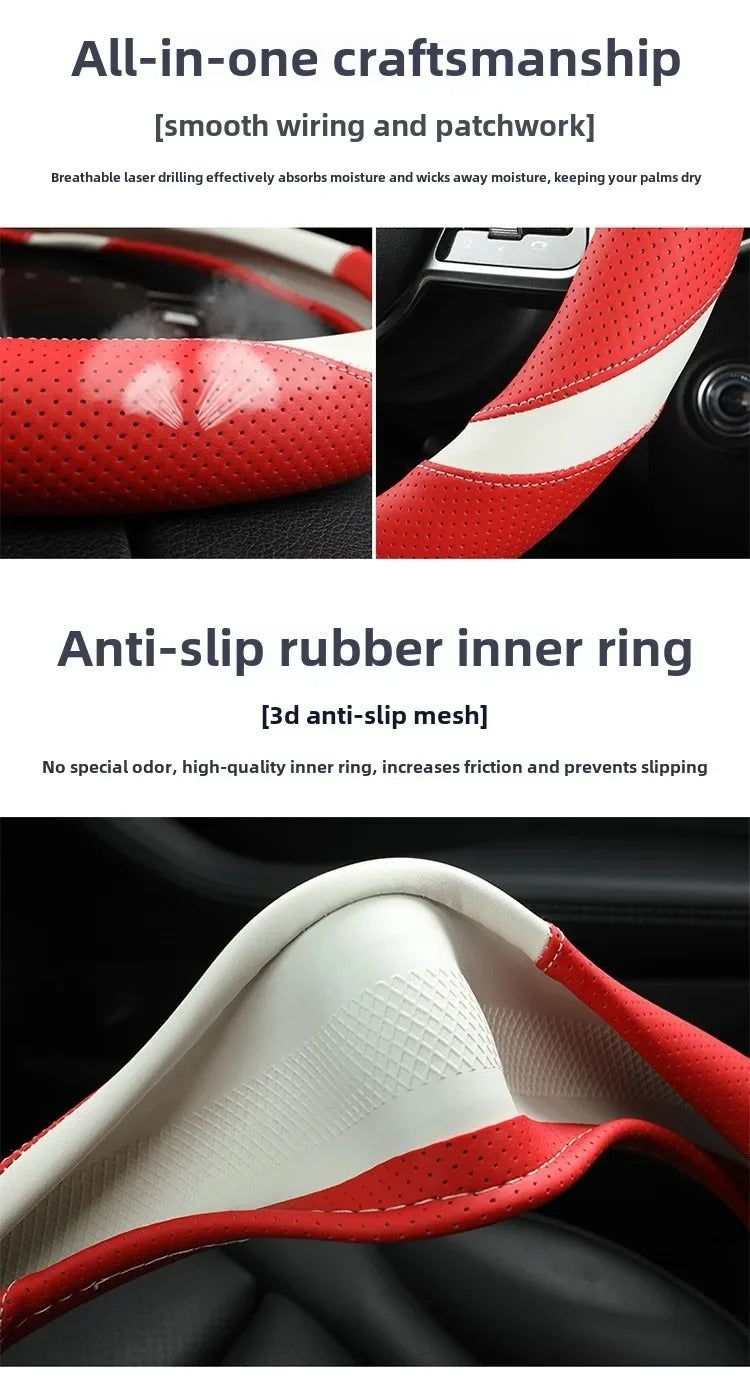 Premium Nappa Leather Steering Wheel Cover – Anti-Slip Universal Fit for Cars, SUVs, Vans, and Trucks