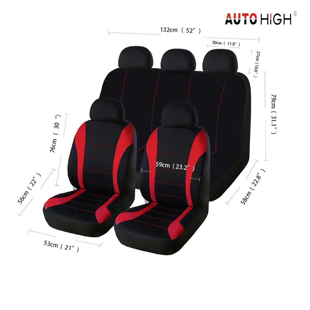 AUTO HIGH Universal Red Car Seat Covers Full Set - Front & Rear Protection for Cars, Trucks, SUVs, Vans