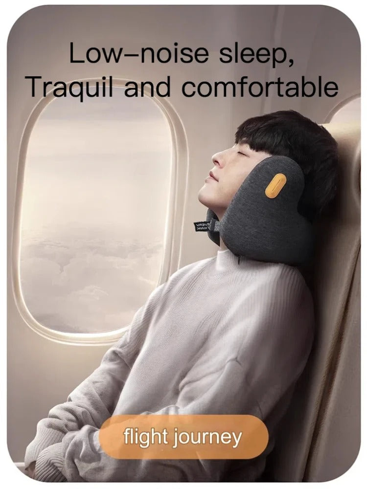 Patented Memory Foam Travel Pillow with Noise-Canceling Earmuffs – 360° Neck Support for Planes, Cars, Office