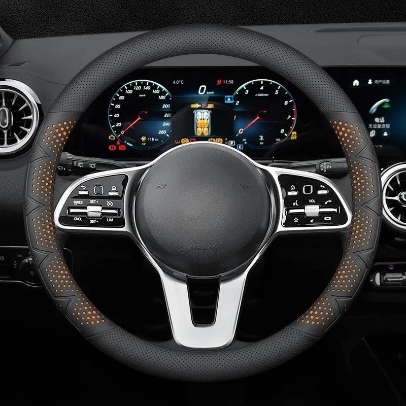 Universal Leather Steering Wheel Cover – Breathable, Non-Slip, Stylish Car Accessory