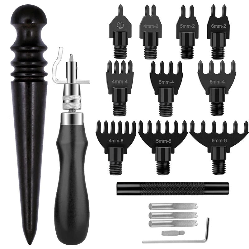 Leather Craft Tools Set – Groover, Cutting Knife, Hole Puncher, Edge Trimmer, and Polishing Tools