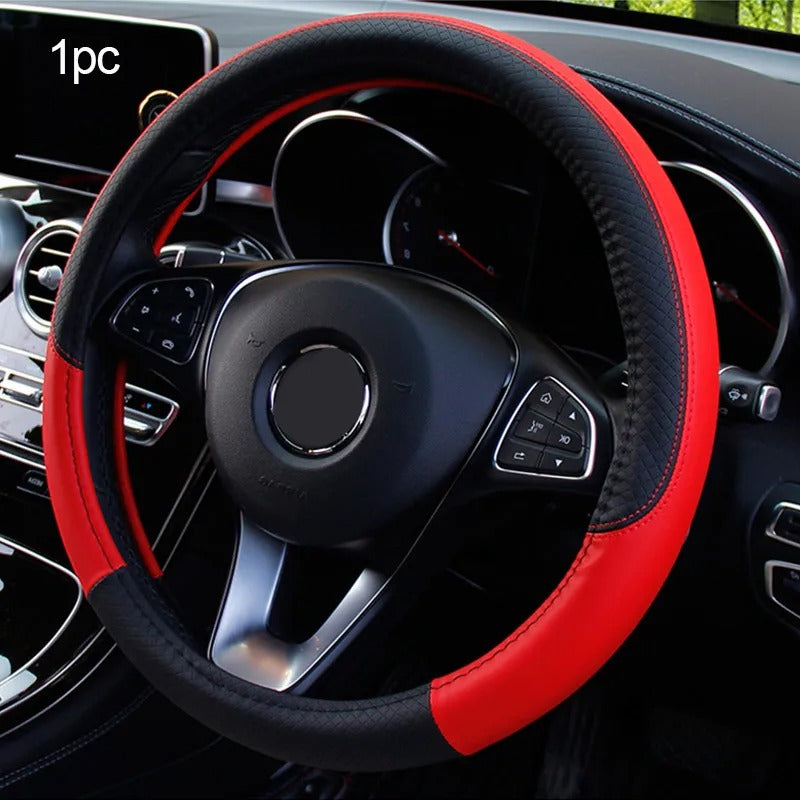 Universal 37-38cm Faux Leather Car Steering Wheel Cover - Breathable Interior Auto Accessory
