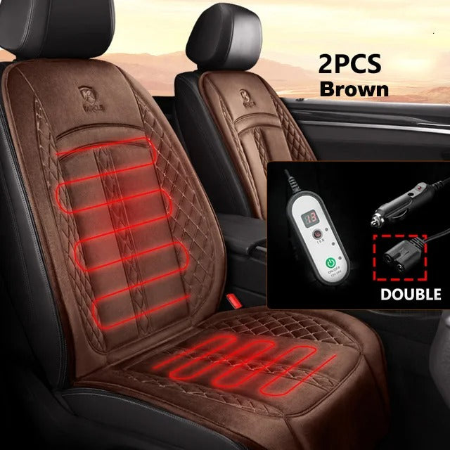 12V/24V Flannel Heated Car Seat Cover - Extra Long, Winter Electric Heating Cushion for Universal Fit