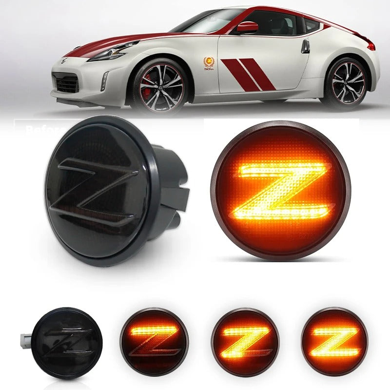 2X LED Dynamic Turn Signal Side Marker Lights - Smoked Black Lens with Sequential 'Z' for Nissan 370Z (2009-2020)