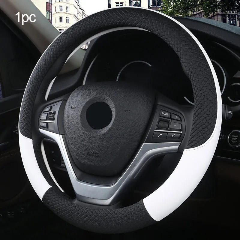 Universal 37-38cm Faux Leather Car Steering Wheel Cover - Breathable Interior Auto Accessory