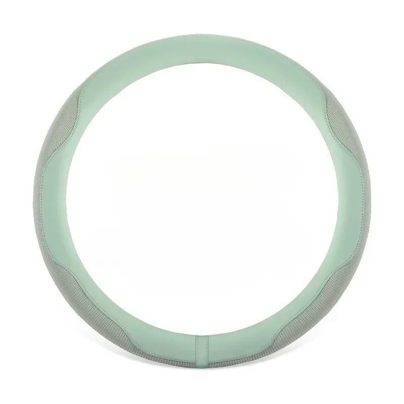 Leather Steering Wheel Cover with Breathable Ice Silk Mesh – Universal Fit for 14.5"-15" Steering Wheels