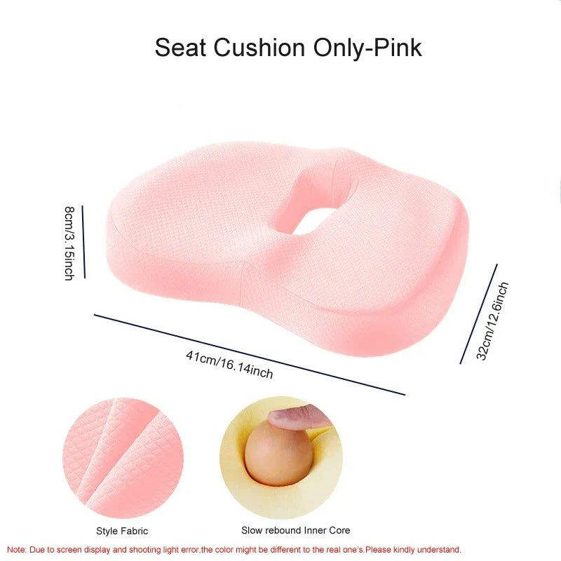 Memory Foam Seat Cushion & Back Support Pillow Set – Ergonomic Coccyx Relief for Office Chair & Car