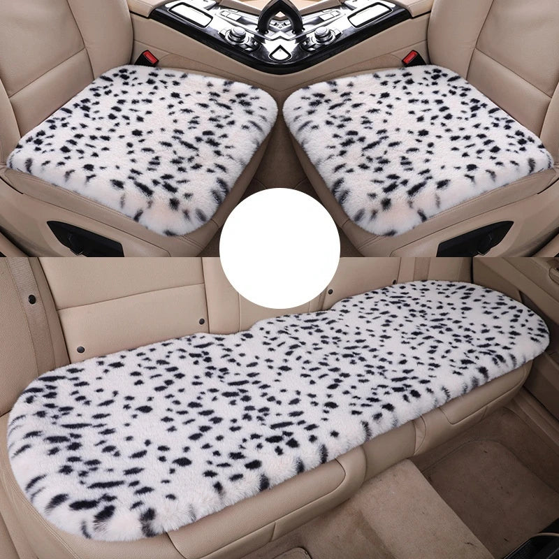Leopard Fluffy Seat Cushion Cover – Soft Plush Car Seat Protector, Universal Fit Interior Decor for Women - Delicate Leather  