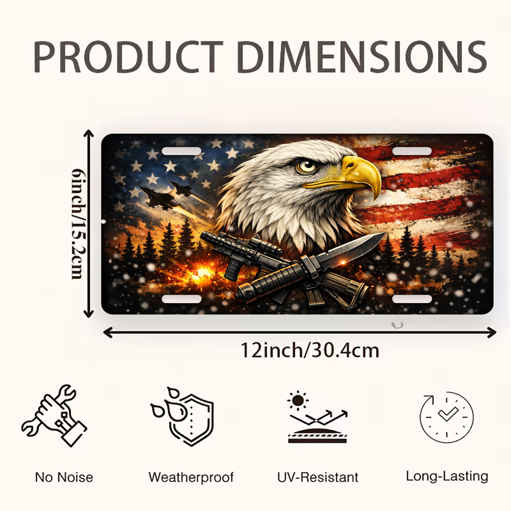 2D Eagle America 250Th Anniversary Pattern License Plate Frame – Waterproof Aluminum Decorative Plate Cover - Delicate Leather  