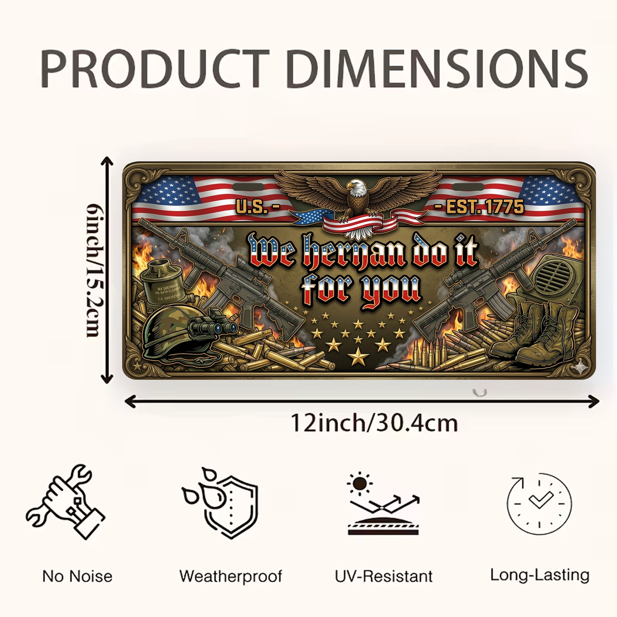 250 Years “WE HERNAN DO IT FOR YOU” 2D Design License Plate Frame – Waterproof Aluminum Decorative Cover - Delicate Leather  