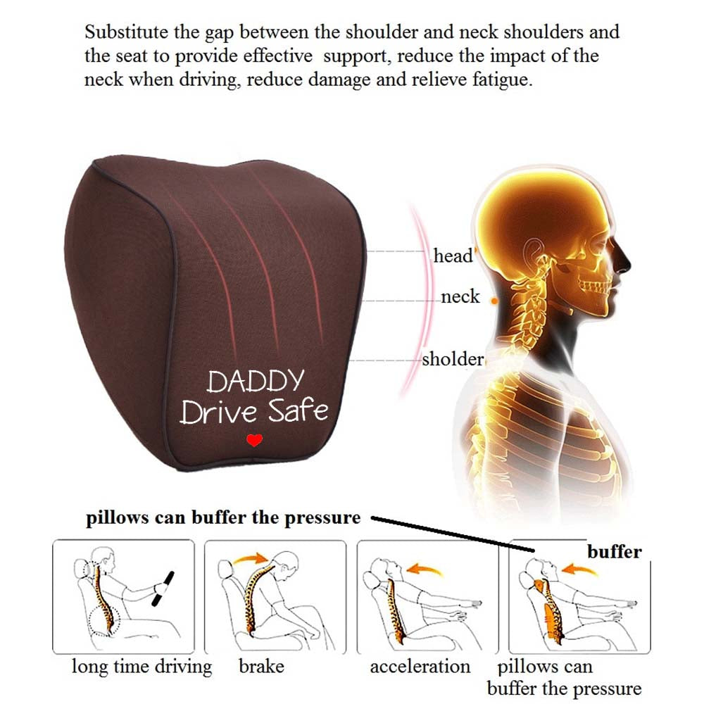 Lumbar Support Cushion for Car and Headrest Neck Pillow Kit, Daddy Drive Safe, Custom For Cars, Ergonomically Design for Car Seat, Car Accessories, Gift for Daddy 19