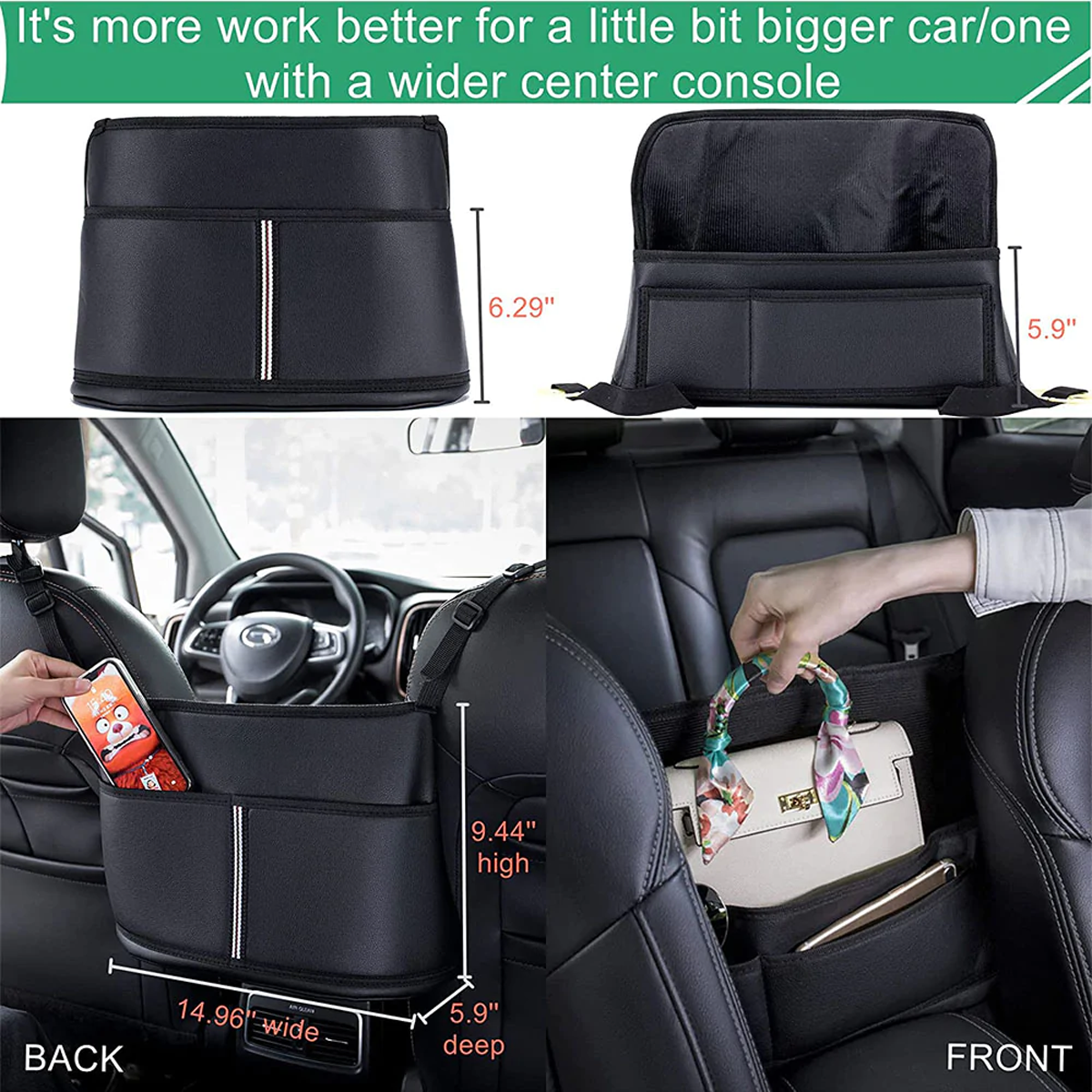 Car Purse Holder for Car Handbag Holder Between Seats Premium PU Leather, Custom Fit For Cars, Hanging Car Purse Storage Pocket Back Seat Pet Barrier DLAC223