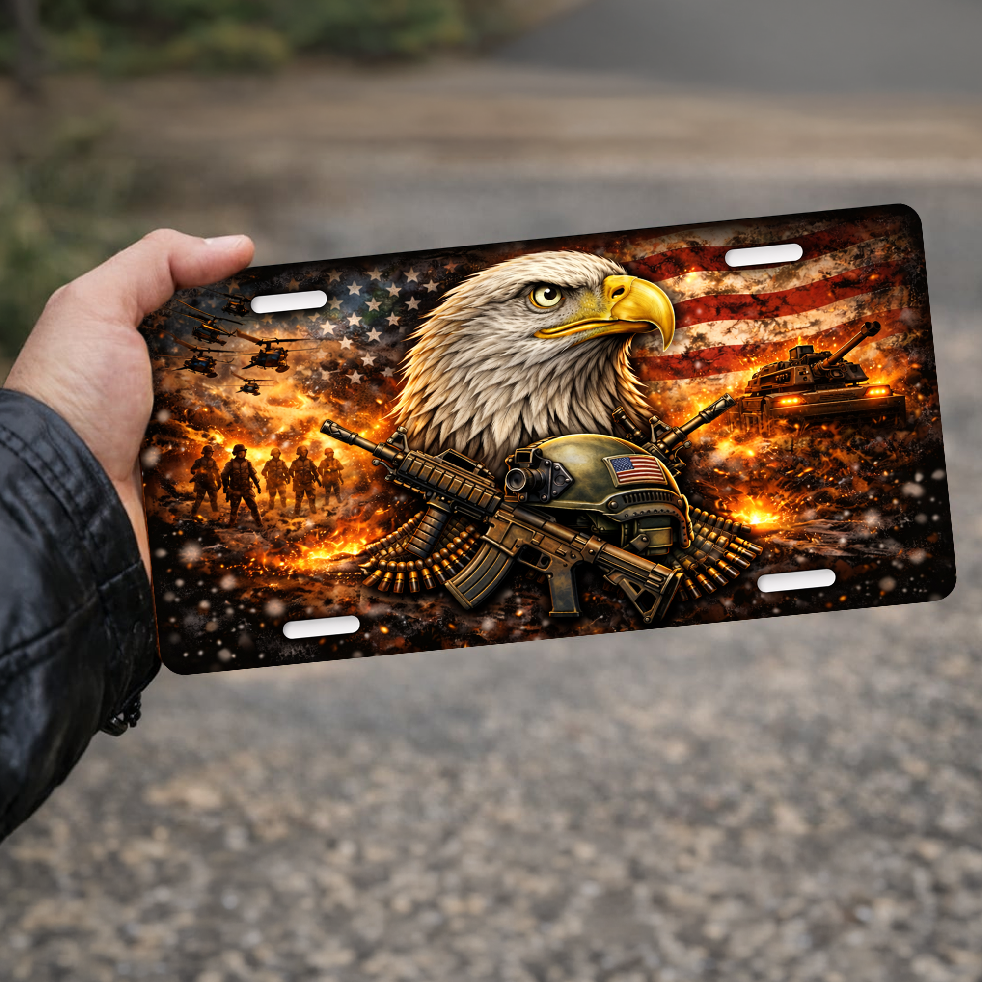 2D Eagle America 250Th Anniversary Design License Plate Frame – Waterproof Aluminum Decorative Plate Cover - Delicate Leather  