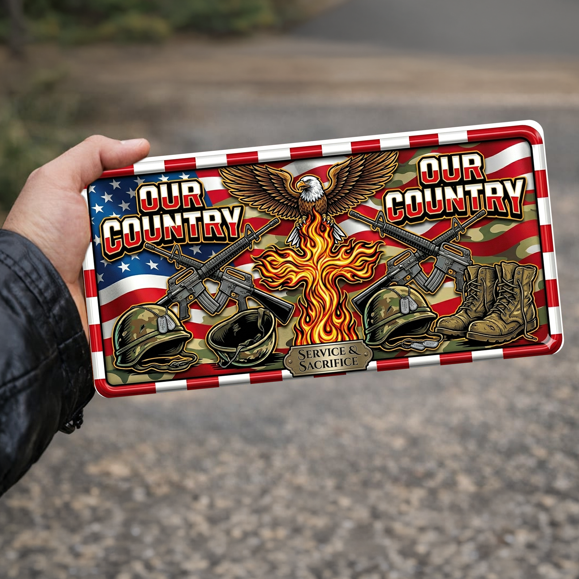 250 Years “FOUR COUNTRY” 2D Eagle Design License Plate Frame – Waterproof Aluminum Decorative Cover - Delicate Leather  