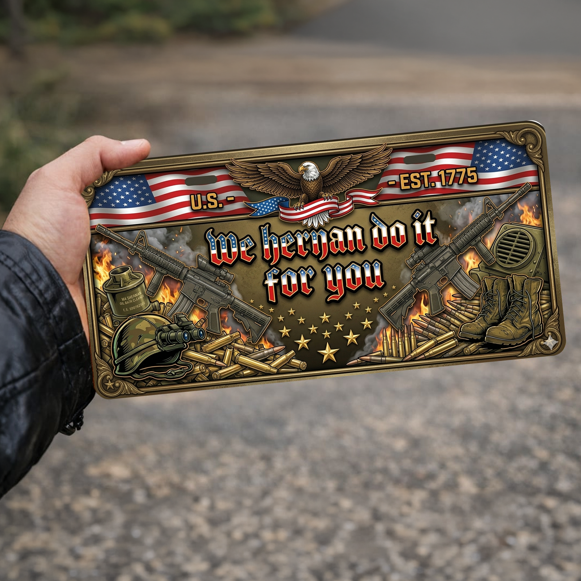 250 Years “WE HERNAN DO IT FOR YOU” 2D Design License Plate Frame – Waterproof Aluminum Decorative Cover - Delicate Leather  