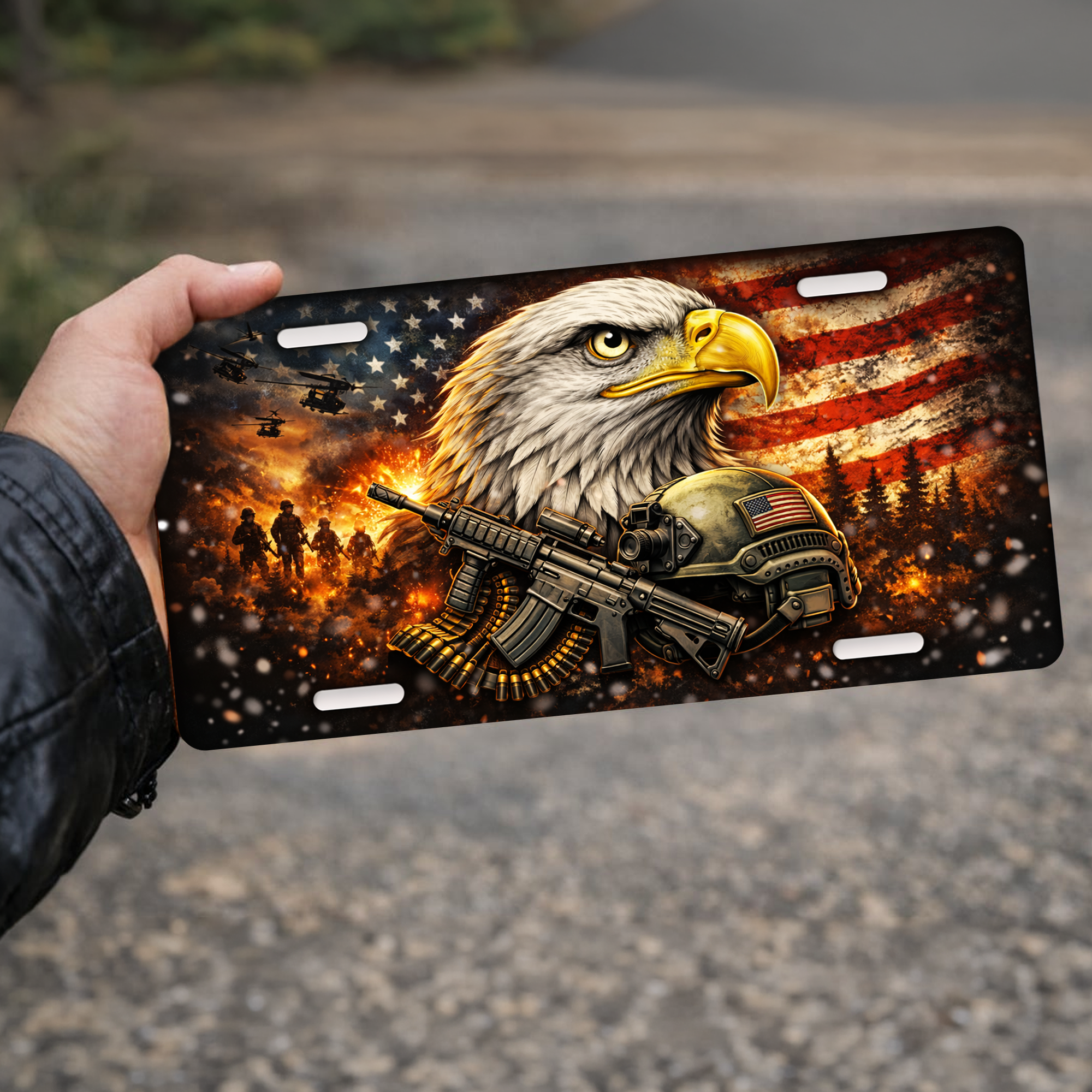 250 Years 2D Eagle Graphic License Plate Frame – Waterproof Aluminum Decorative Cover - Delicate Leather  