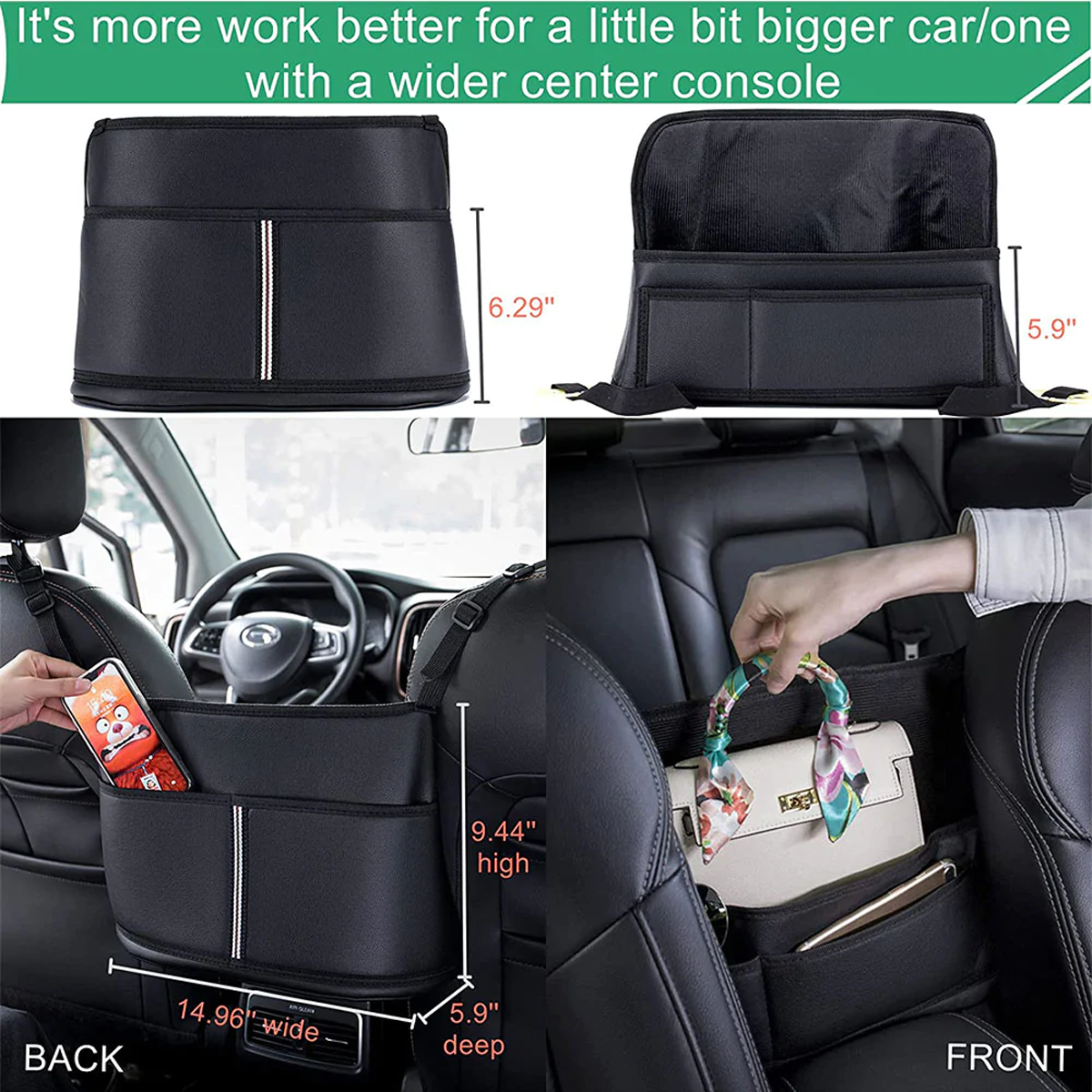 Car Purse Holder for Car Handbag Holder Between Seats Premium PU Leather, Custom Fit For Car, Hanging Car Purse Storage Pocket Back Seat Pet Barrier DLFM223