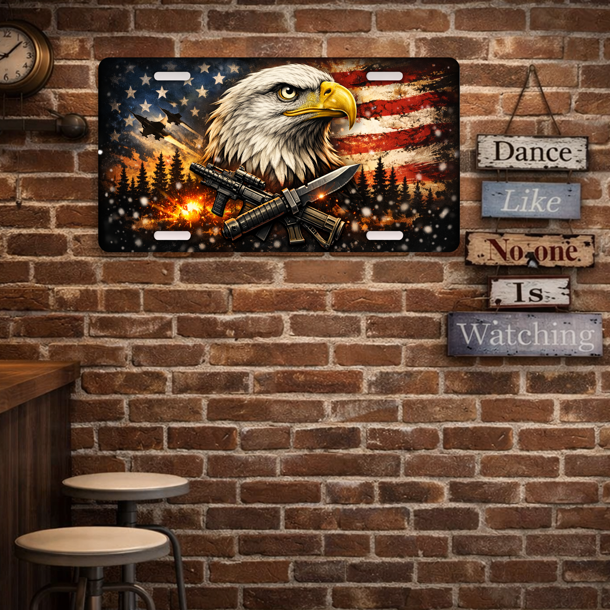 2D Eagle America 250Th Anniversary Pattern License Plate Frame – Waterproof Aluminum Decorative Plate Cover - Delicate Leather  