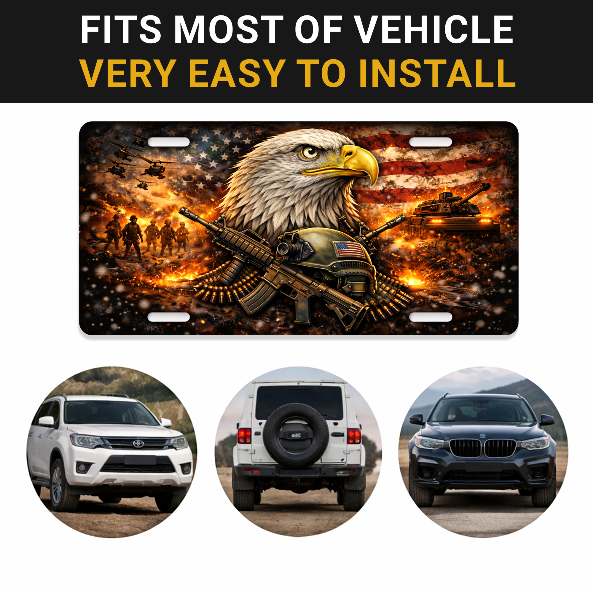 2D Eagle America 250Th Anniversary Design License Plate Frame – Waterproof Aluminum Decorative Plate Cover - Delicate Leather  