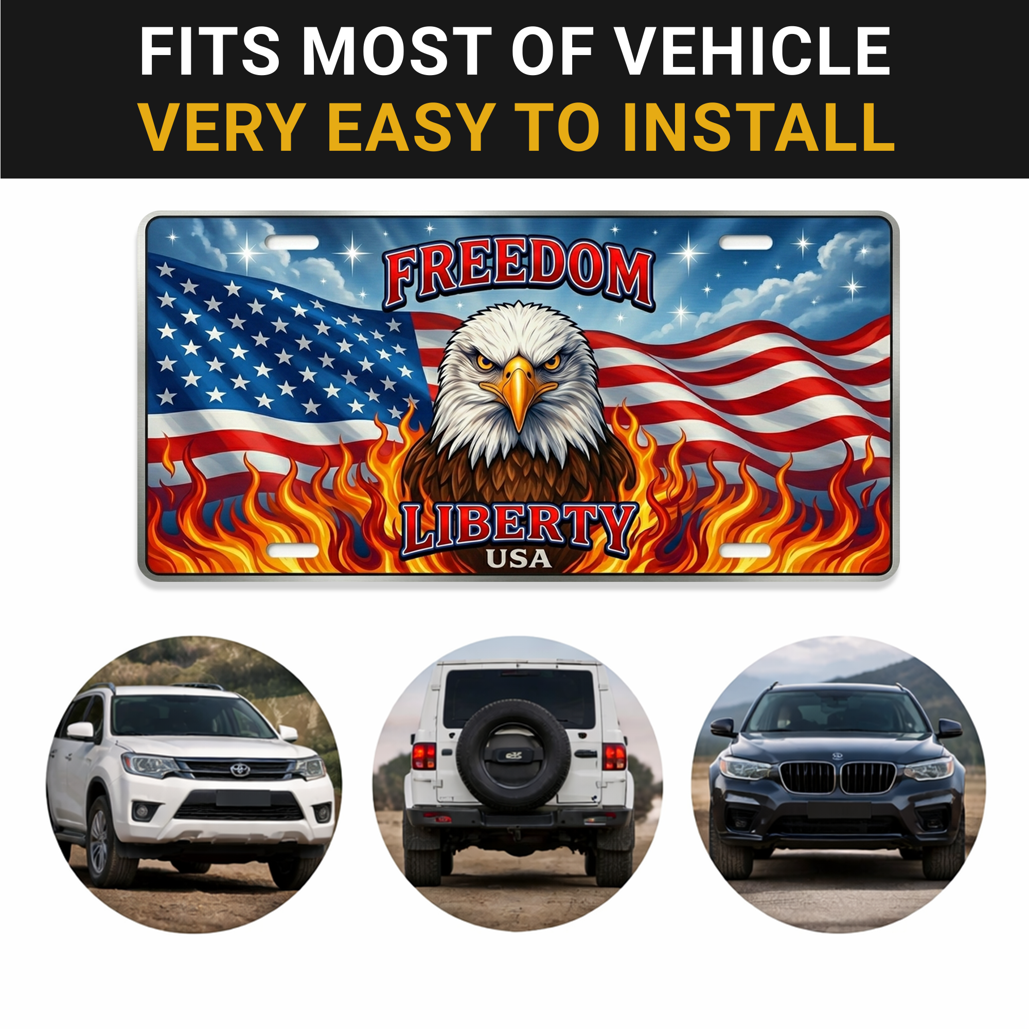 250 Years Of FREEDOM LIBERTY USA 2D Design License Plate Frame – Waterproof Aluminum Decorative Cover - Delicate Leather  