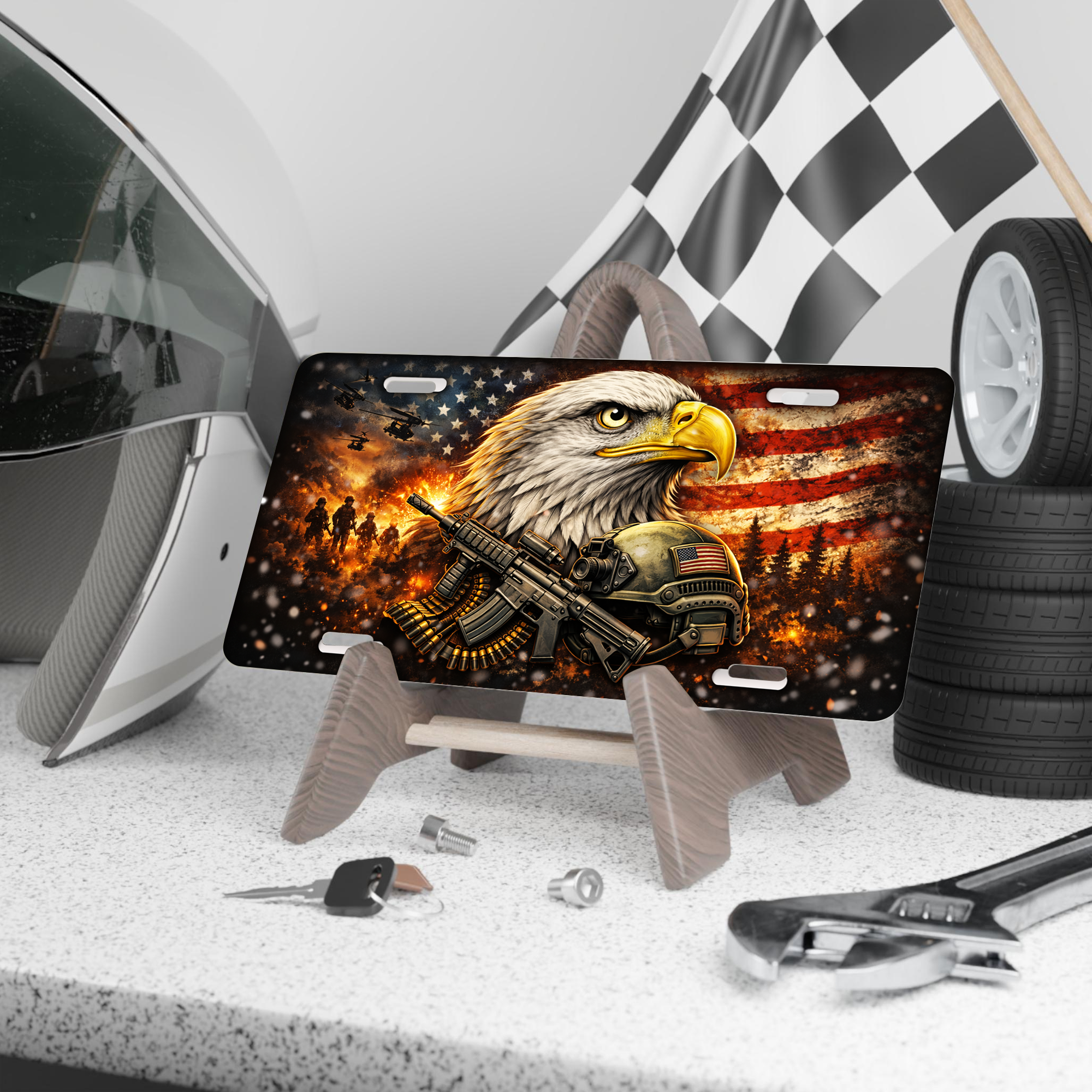 250 Years 2D Eagle Graphic License Plate Frame – Waterproof Aluminum Decorative Cover - Delicate Leather  