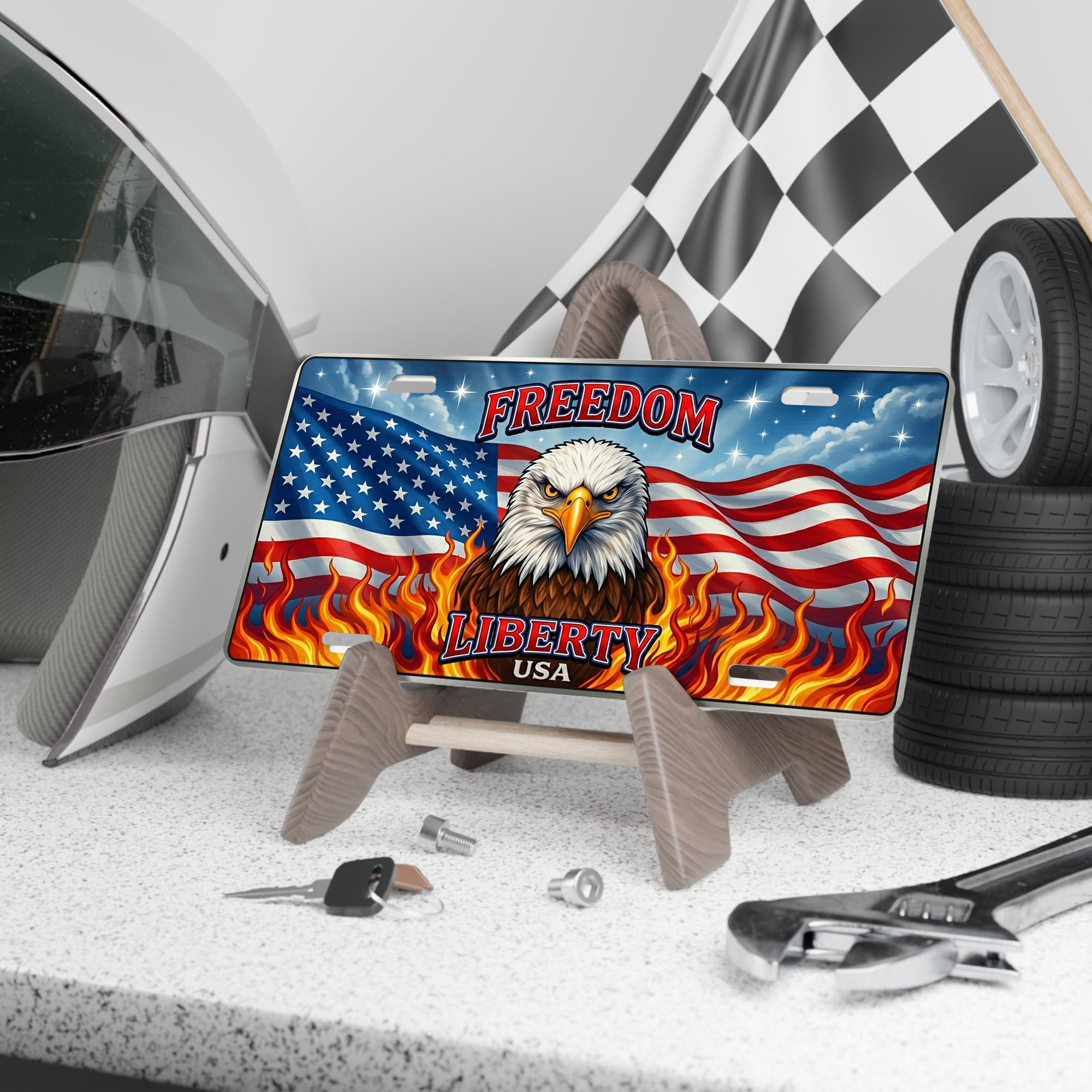 250 Years Of FREEDOM LIBERTY USA 2D Design License Plate Frame – Waterproof Aluminum Decorative Cover - Delicate Leather  