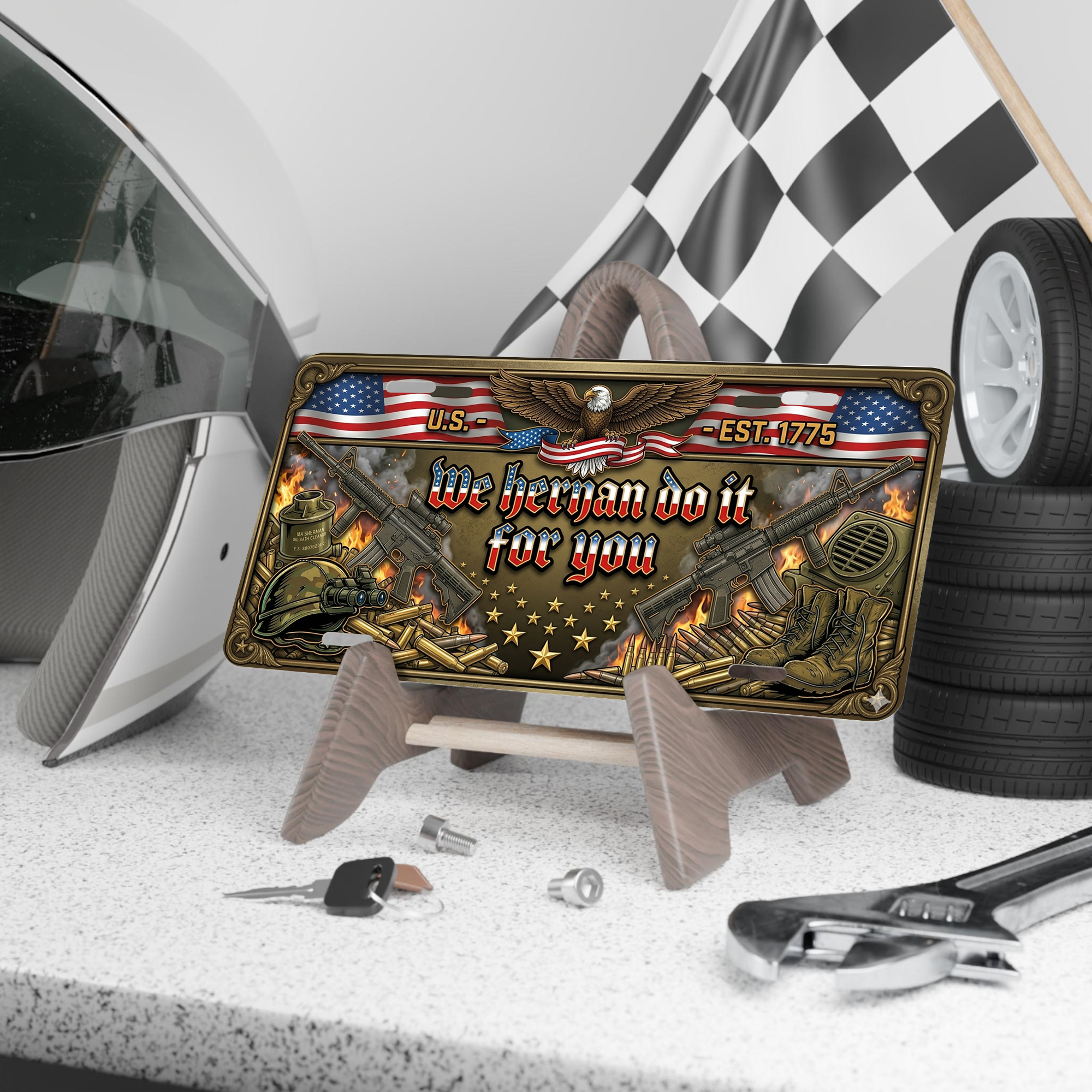 250 Years “WE HERNAN DO IT FOR YOU” 2D Design License Plate Frame – Waterproof Aluminum Decorative Cover - Delicate Leather  