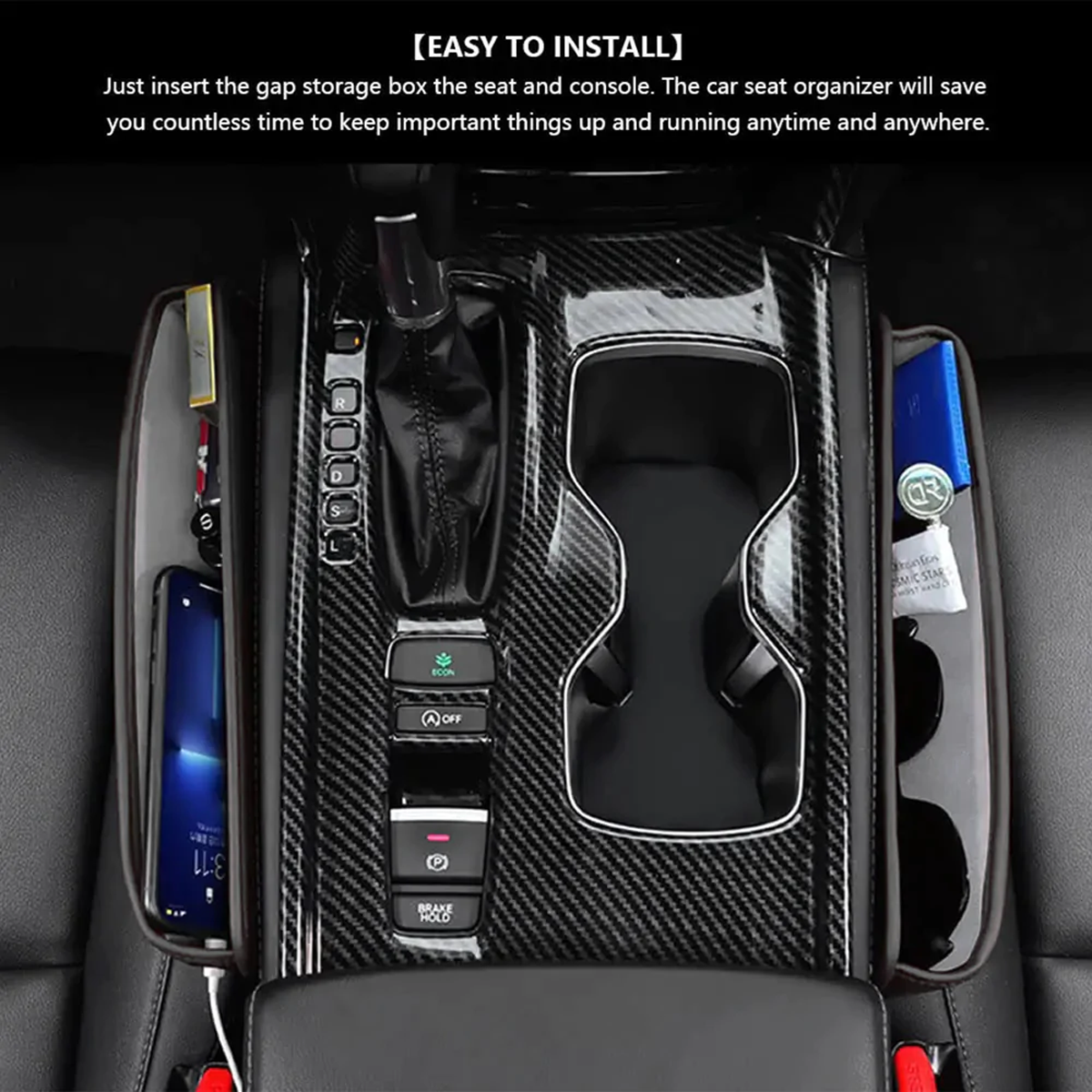 Car Seat Gap Filler Organizer, Custom-Fit For Car, Multifunctional PU Leather Console Side Pocket Organizer for Cellphones, Cards, Wallets, Keys DLMS226