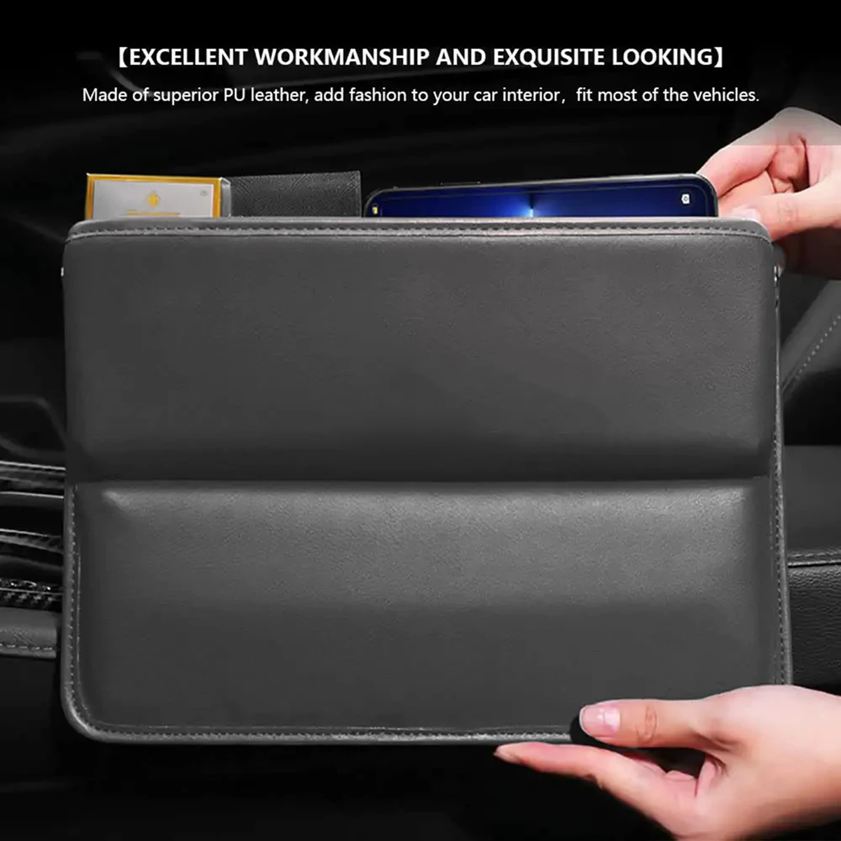 Car Seat Gap Filler Organizer, Custom-Fit For Car, Multifunctional PU Leather Console Side Pocket Organizer for Cellphones, Cards, Wallets, Keys DLLI226