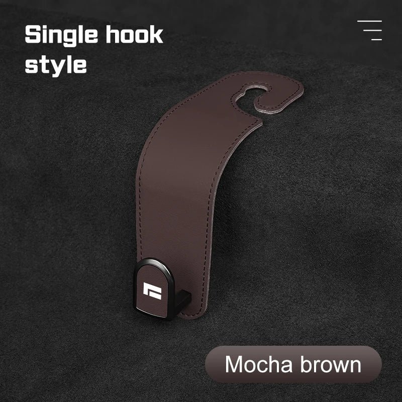 Leather Car Seat Headrest Hook – Auto Seat Back Hanger for Storage & Organization - Delicate Leather  