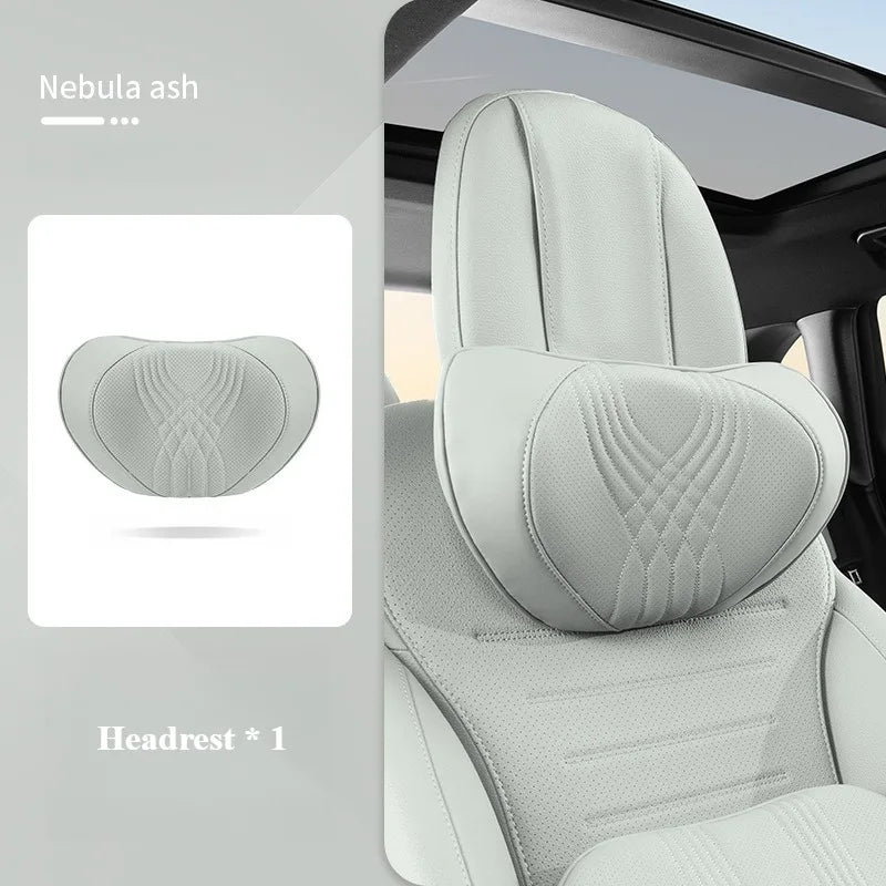 Nappa Leather Car Neck Pillow and Seat Pillow - Soft Headrest Lumbar Support for Comfortable Driving - Auto Accessories - Delicate Leather  
