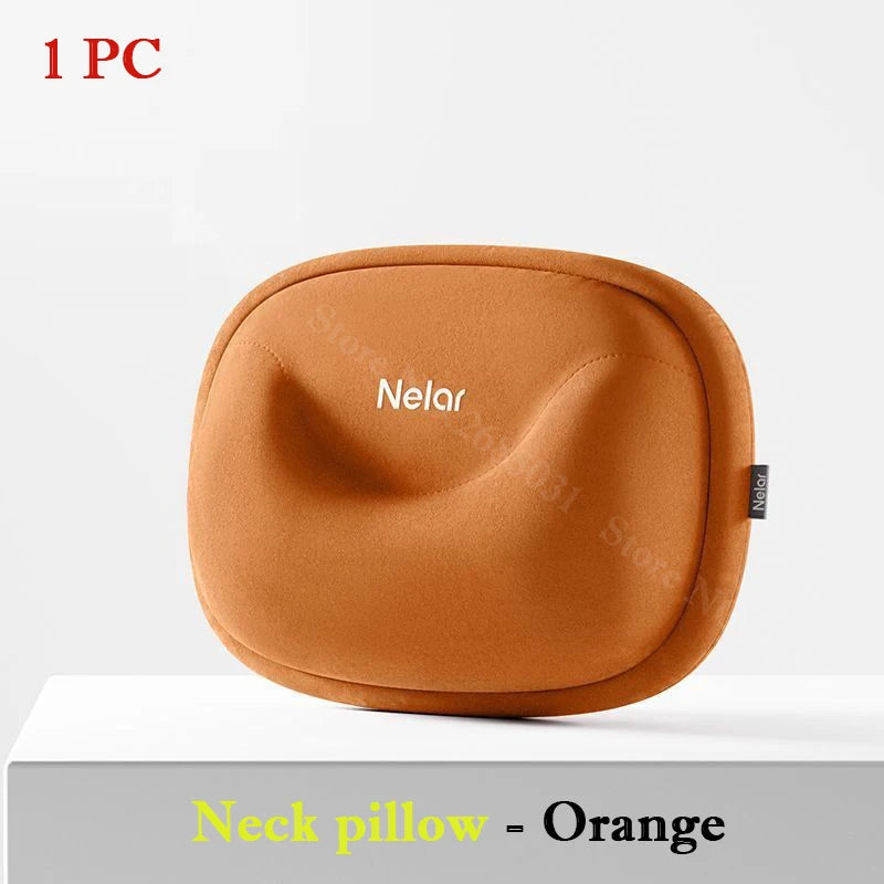 Memory Foam Car Neck Pillow and Lumbar Support – Breathable Headrest and Backrest Cushion Set - Delicate Leather  
