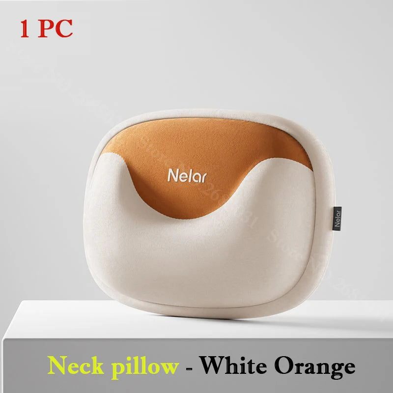 Memory Foam Car Neck Pillow and Lumbar Support – Breathable Headrest and Backrest Cushion Set - Delicate Leather  